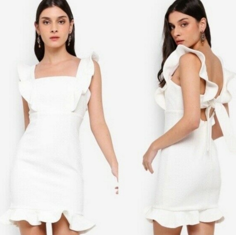 Bardot - Revolve | White Ashley Frill Strap Ruffled Cocktail Mini Dress